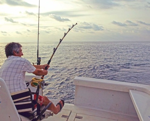 Pêche sportive en bateau dans les eaux de Principe, espadon bleu, pèlerin, barracuda, wahoo et daurades